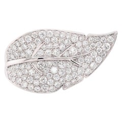 18 Karat White Gold Pave Diamond Leaf Ring