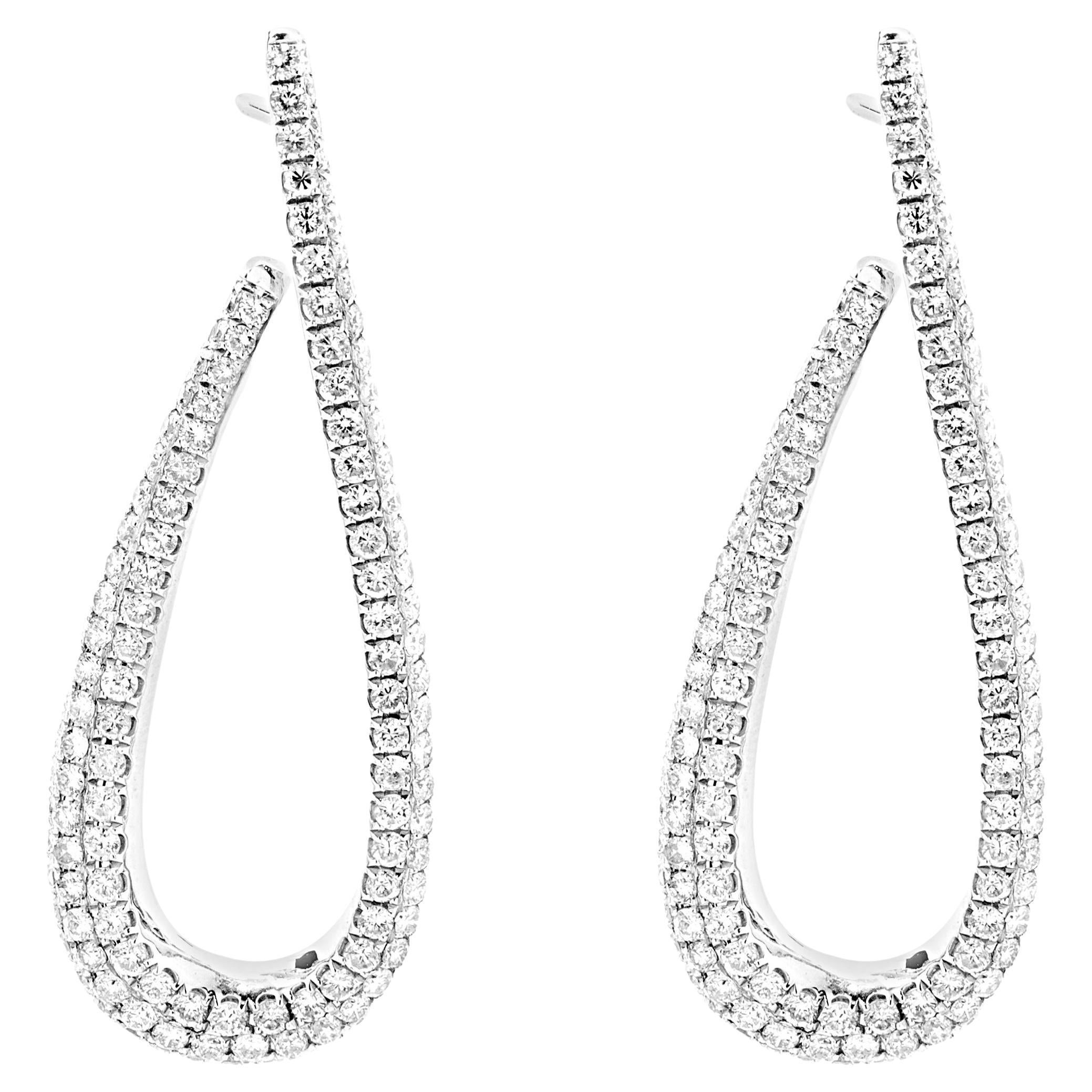 18 Karat White Gold Pave Diamond Loop Through Drop Earrings For Sale