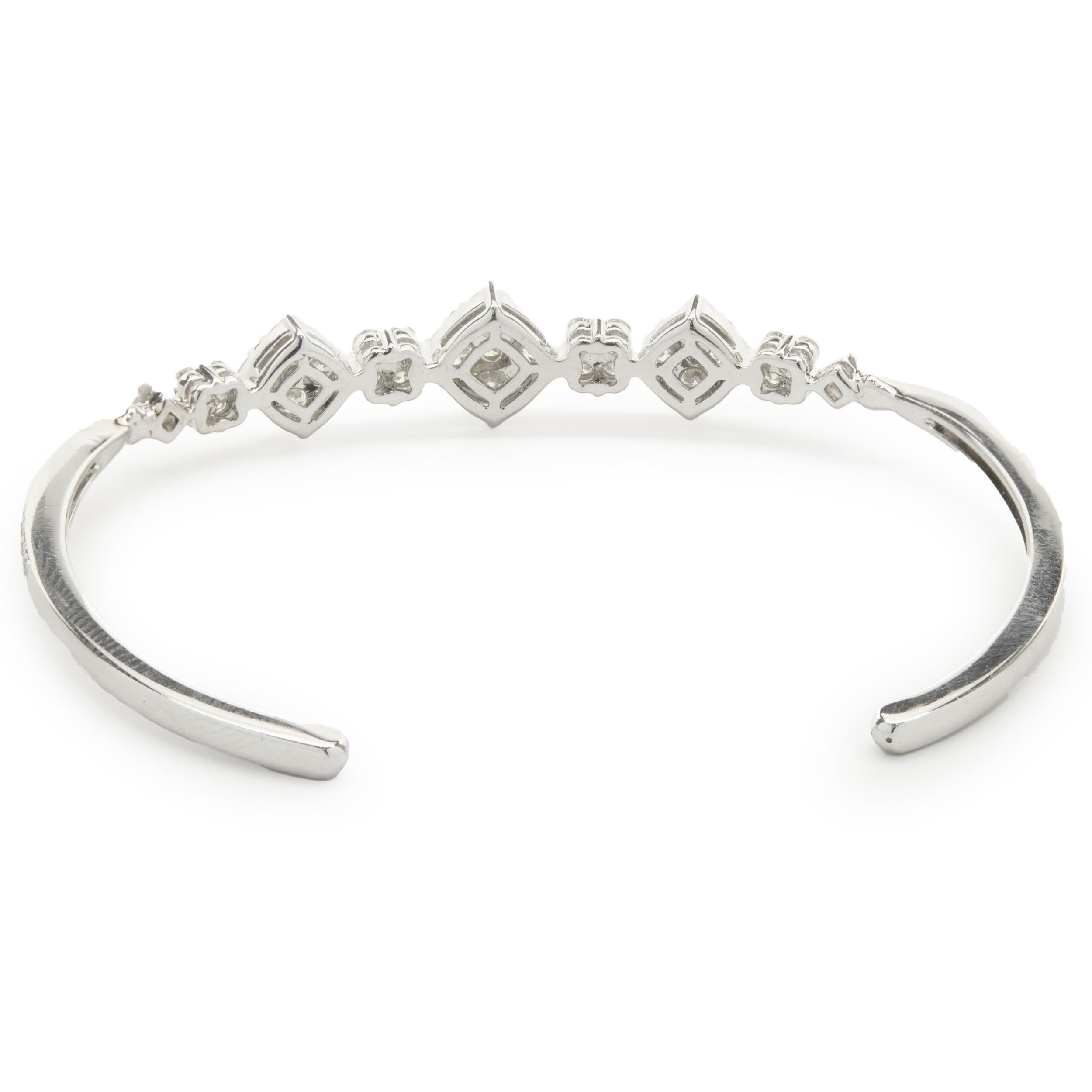 Round Cut 18 Karat White Gold Pave Diamond Multi Shape Cuff Bracelet For Sale