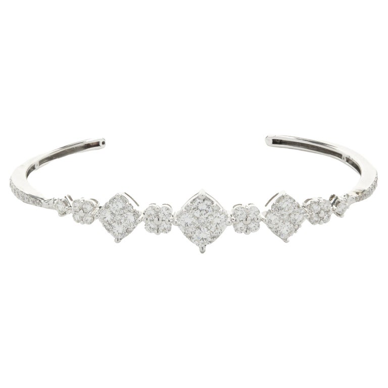 18 Karat White Gold Pave Diamond Multi Shape Cuff Bracelet For Sale at 1stDibs