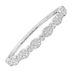 18 Karat White Gold Pave Diamond Multi Shape Diamond Bangle Bracelet