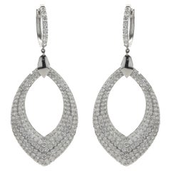 18 Karat White Gold Pave Diamond Open Puff Drop Earrings
