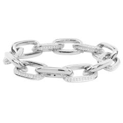 18 Karat White Gold Pave Diamond Oval Station Link Bracelet