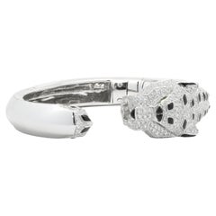 18 Karat White Gold Pave Diamond Panther Bangle Bracelet