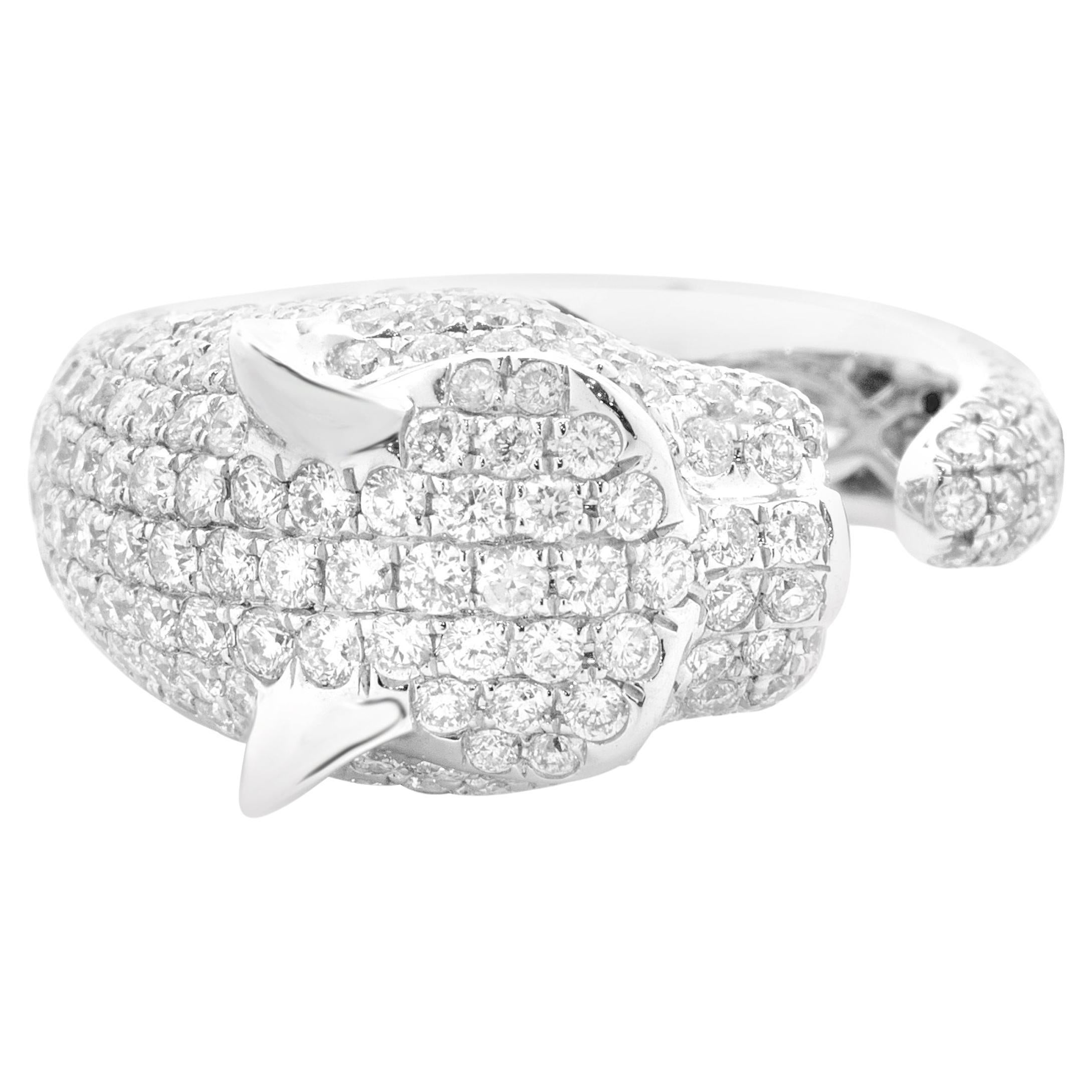 18 Karat White Gold Pave Diamond Panther Ring