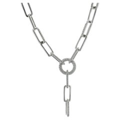 18 Karat White Gold Pave Diamond Paper Clip Lariat Drop Necklace 18 Karat White Gold Pave Diamond Paper Clip Lariat Drop Necklace