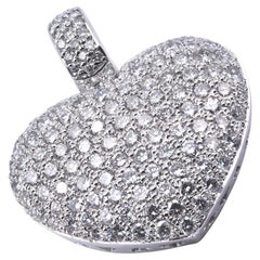 18 Karat White Gold Pave Diamond Puffed Heart Pendant
