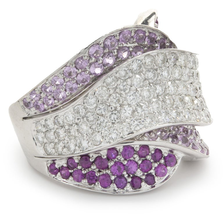 18ct White Gold Sapphire & Diamond Wave Ring