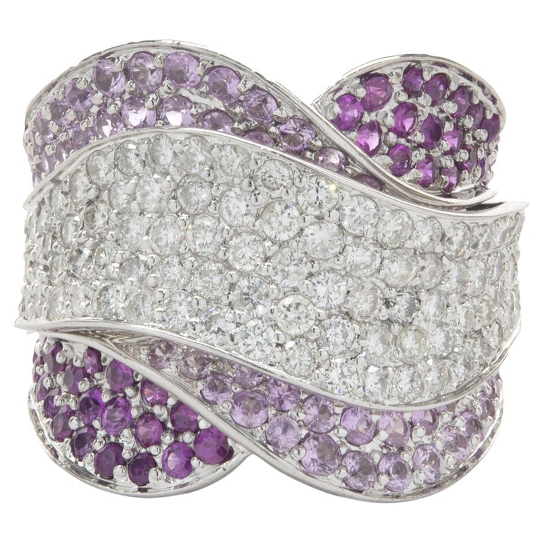 18ct White Gold Sapphire & Diamond Wave Ring main image 1