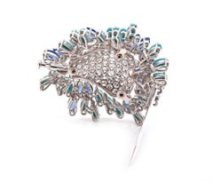 18 Karat White Gold Pave Diamond, Sapphire, and Turquoise Freeform Pin