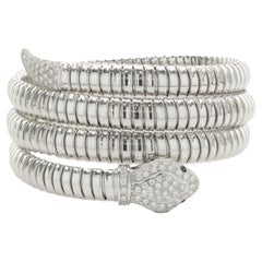 18 Karat White Gold Pave Diamond Snake Wrap Bracelet