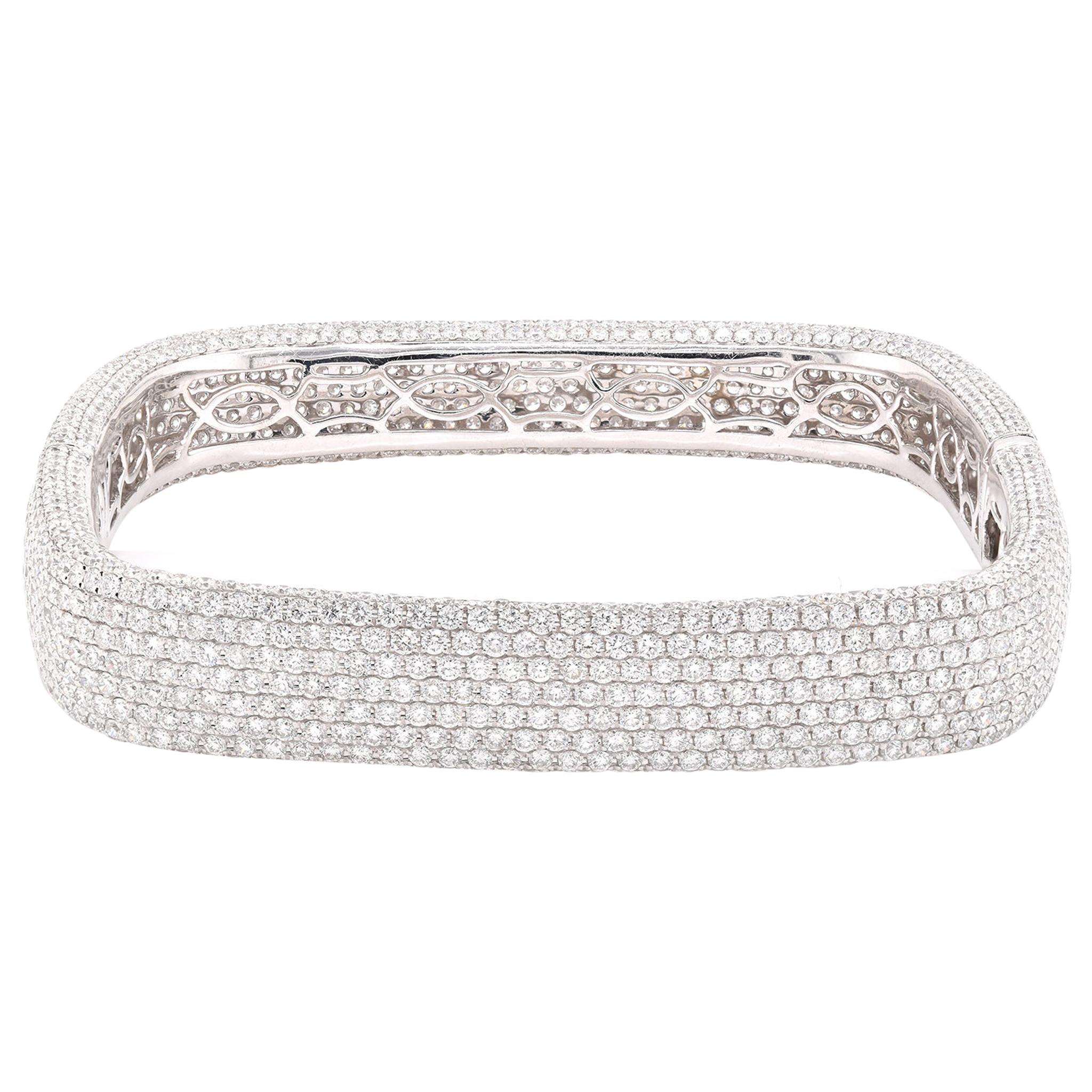 18 Karat White Gold Pave Diamond Square Bangle Bracelet