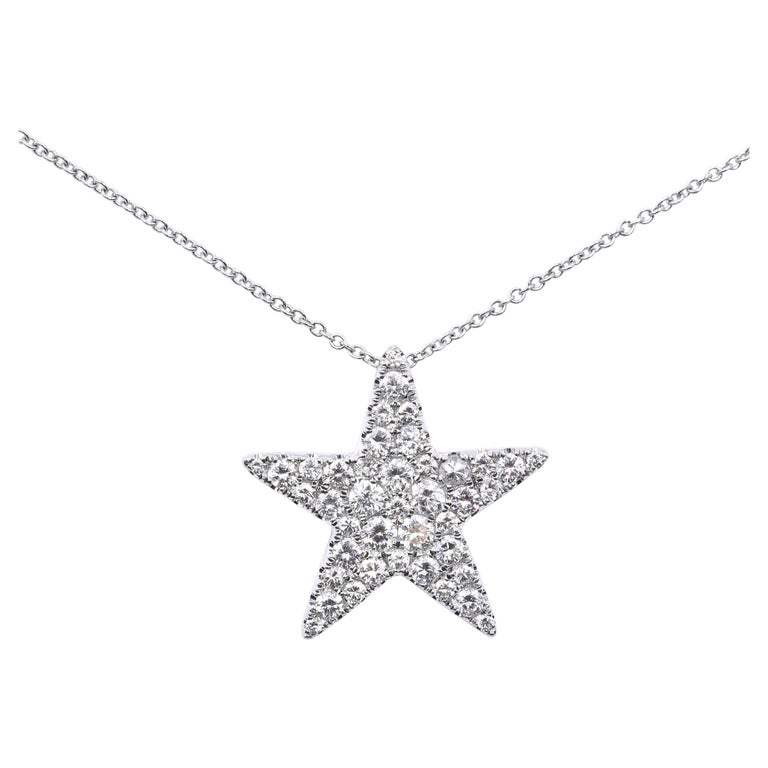 18 Karat White Gold Pave Diamond Star Necklace at 1stDibs