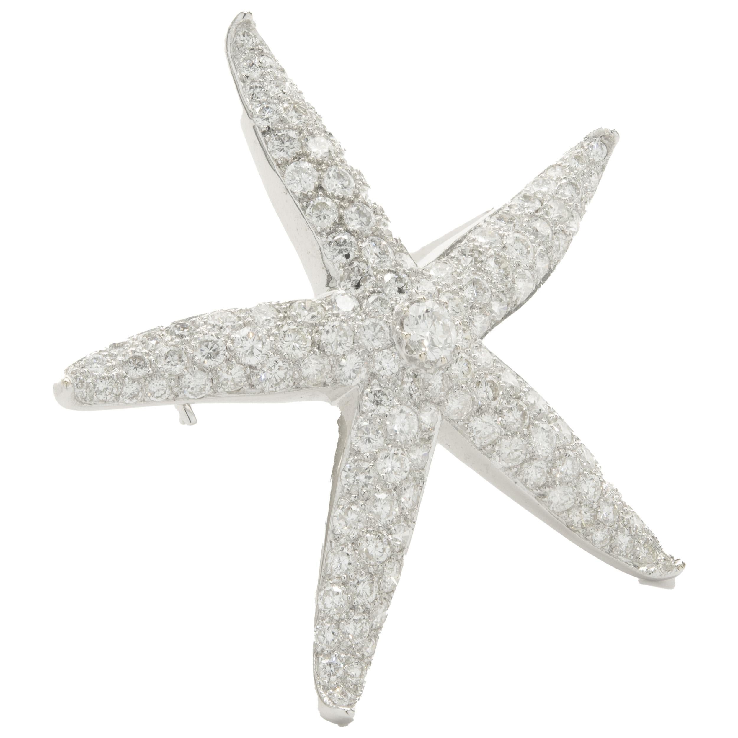 18 Karat White Gold Pave Diamond Starfish Pin In Excellent Condition For Sale In Scottsdale, AZ