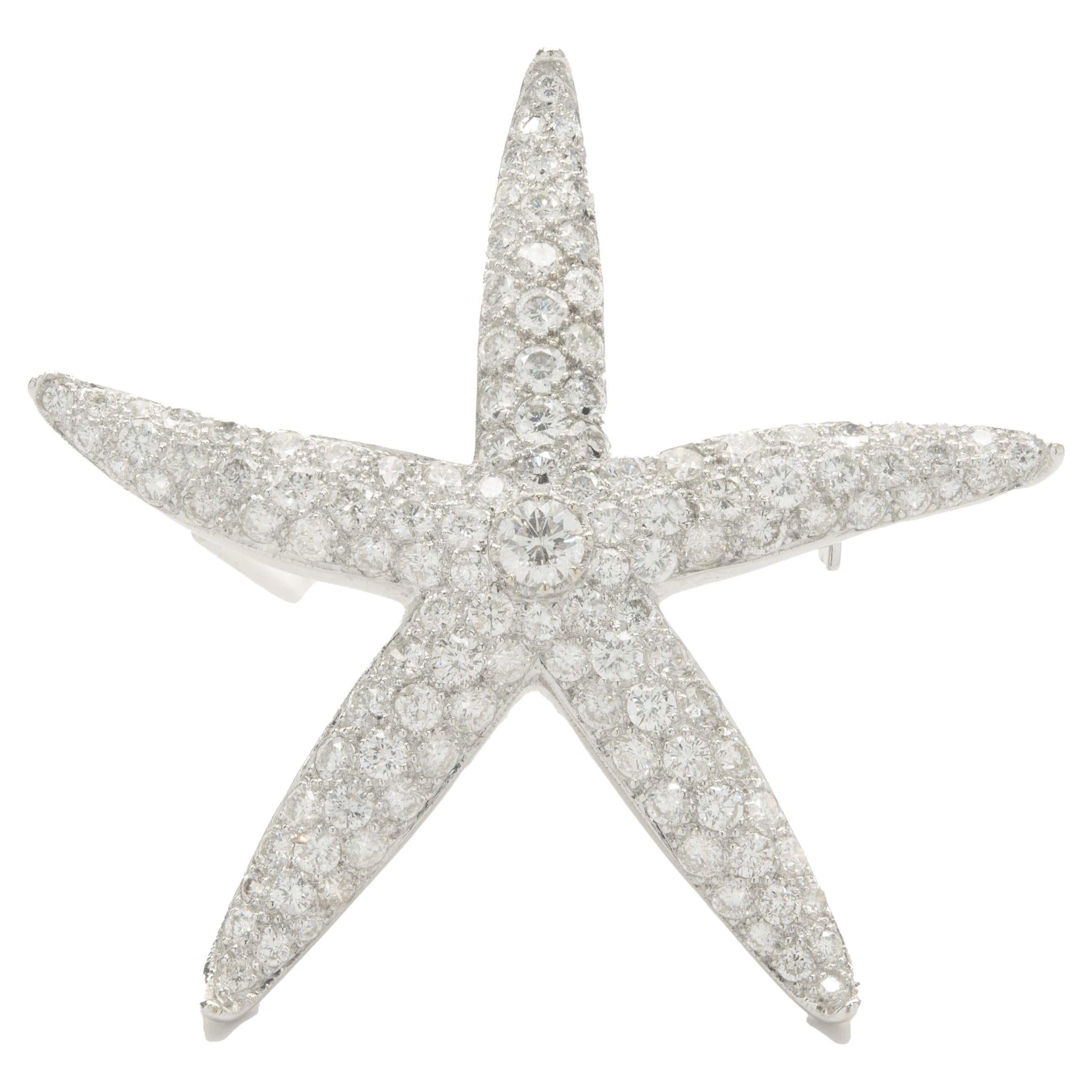 18 Karat White Gold Pave Diamond Starfish Pin
