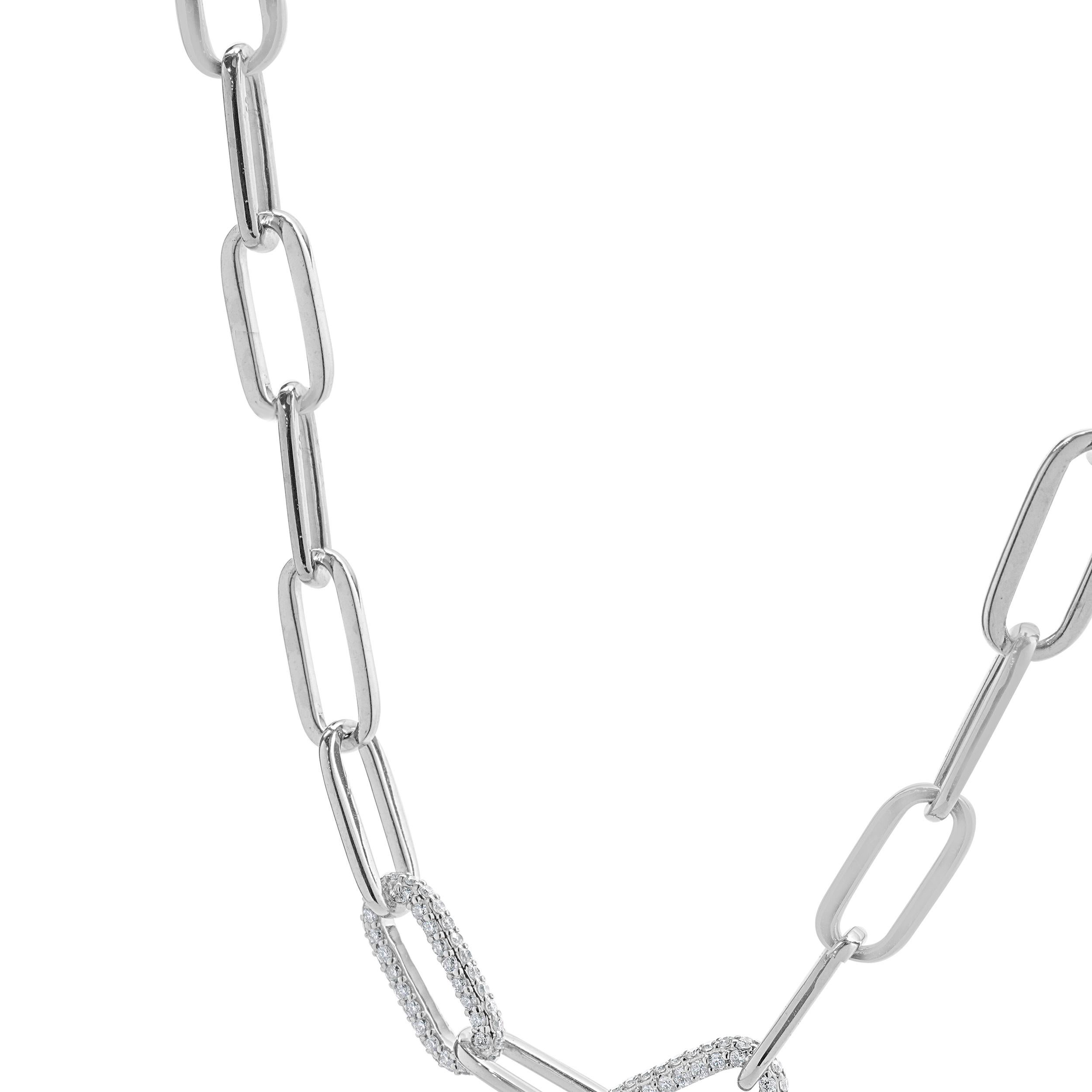 Designer: custom
Material: 18K white gold
Diamonds: 720 round brilliant cut = 2.61cttw
Color: G 
Clarity: VS1-2
Dimensions: necklace measures 18-inches in length 
Weight: 13.50 grams
