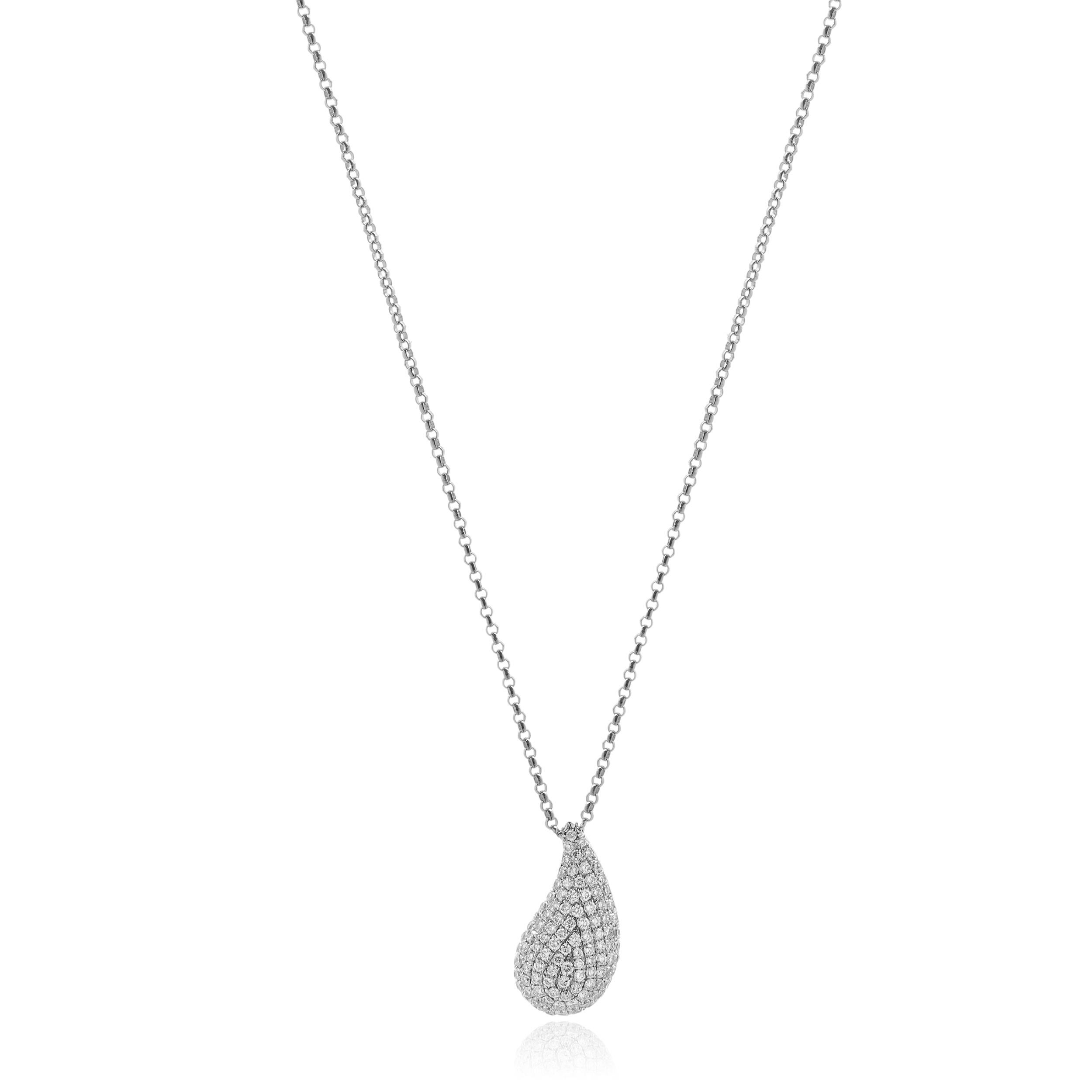 Collana a goccia con pavé di diamanti in oro bianco 18 carati