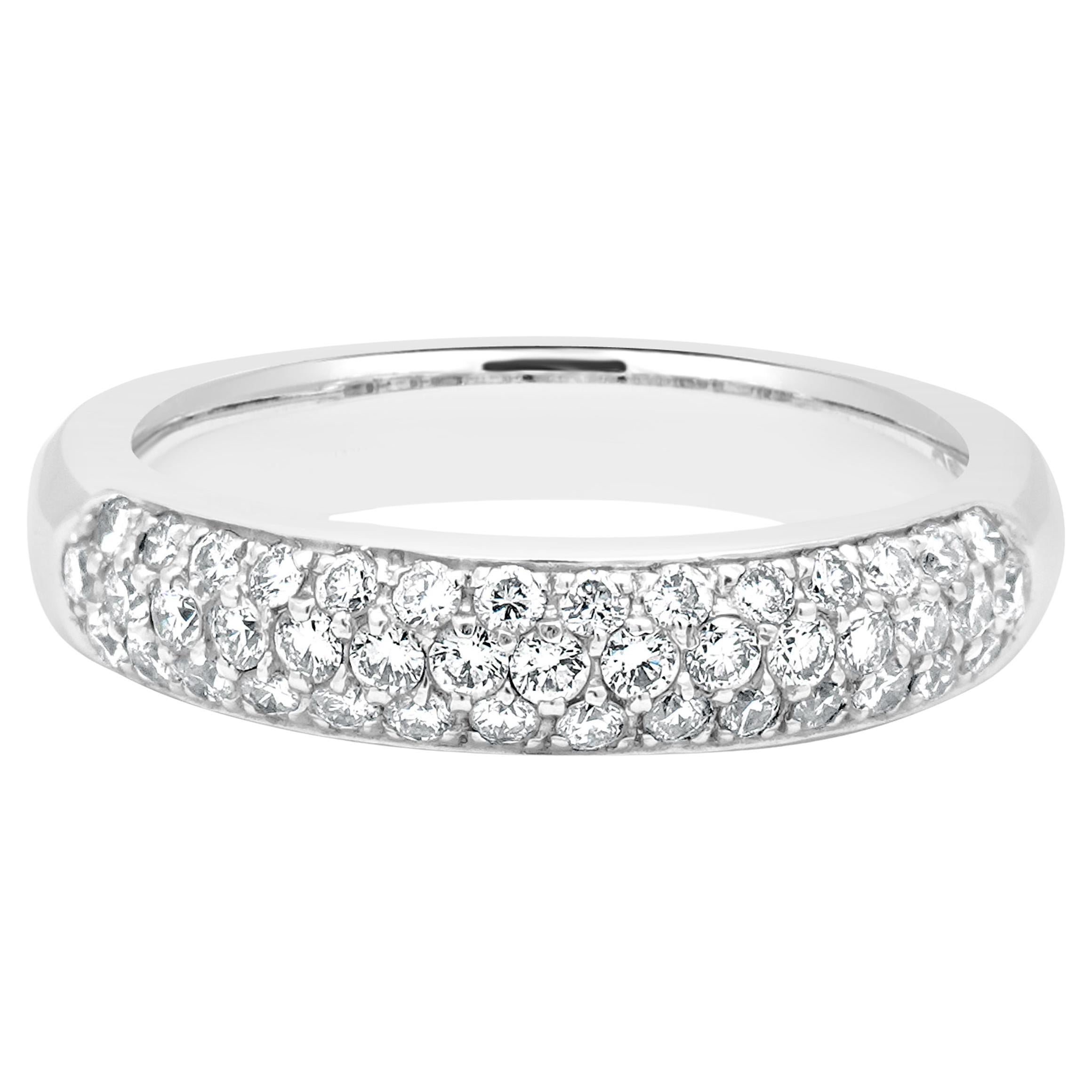 18 Karat White Gold Pave Diamond Three Row Band