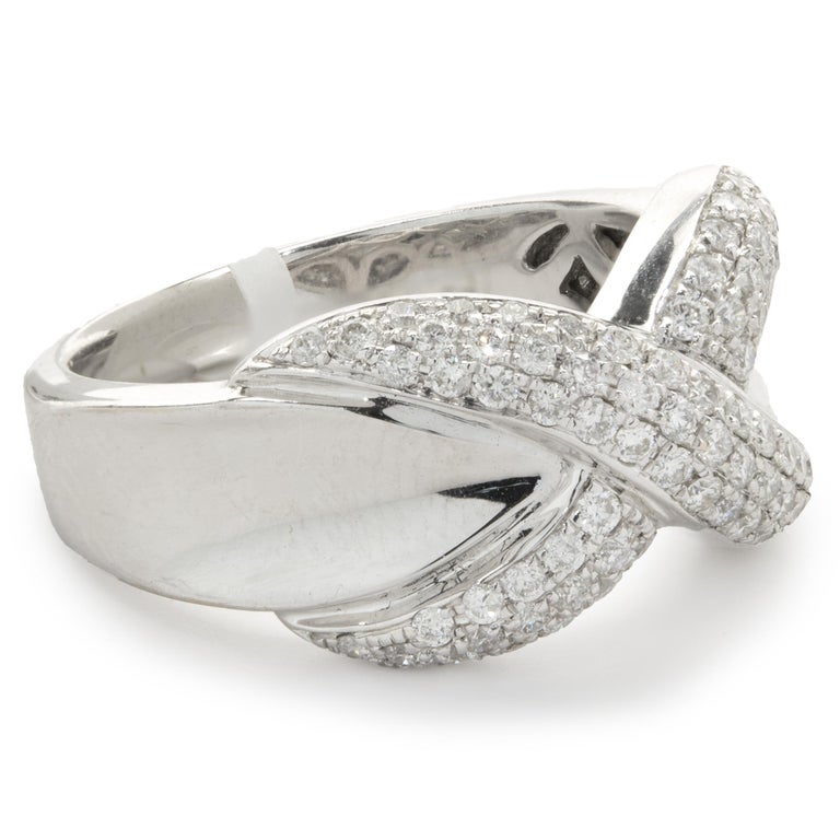 18 Karat White Gold Pave Diamond X Ring For Sale at 1stDibs