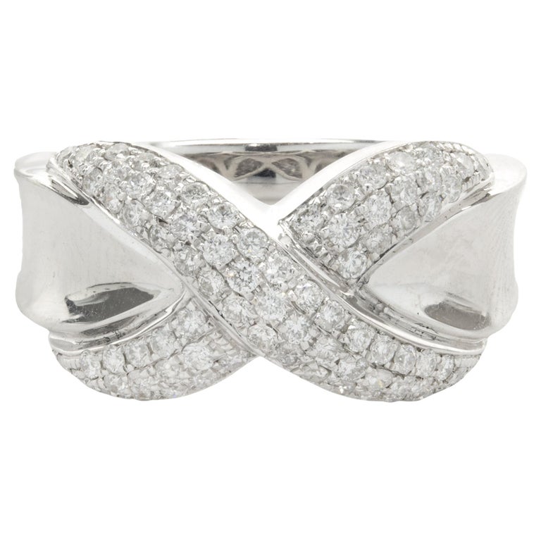 18 Karat White Gold Pave Diamond X Ring For Sale at 1stDibs