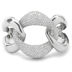 18 Karat White Gold Pave Interlocking Circle Bangle Bracelet