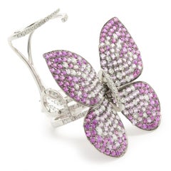 18 Karat White Gold Pave Pink Sapphire and Diamond Flying Butterfly Ring