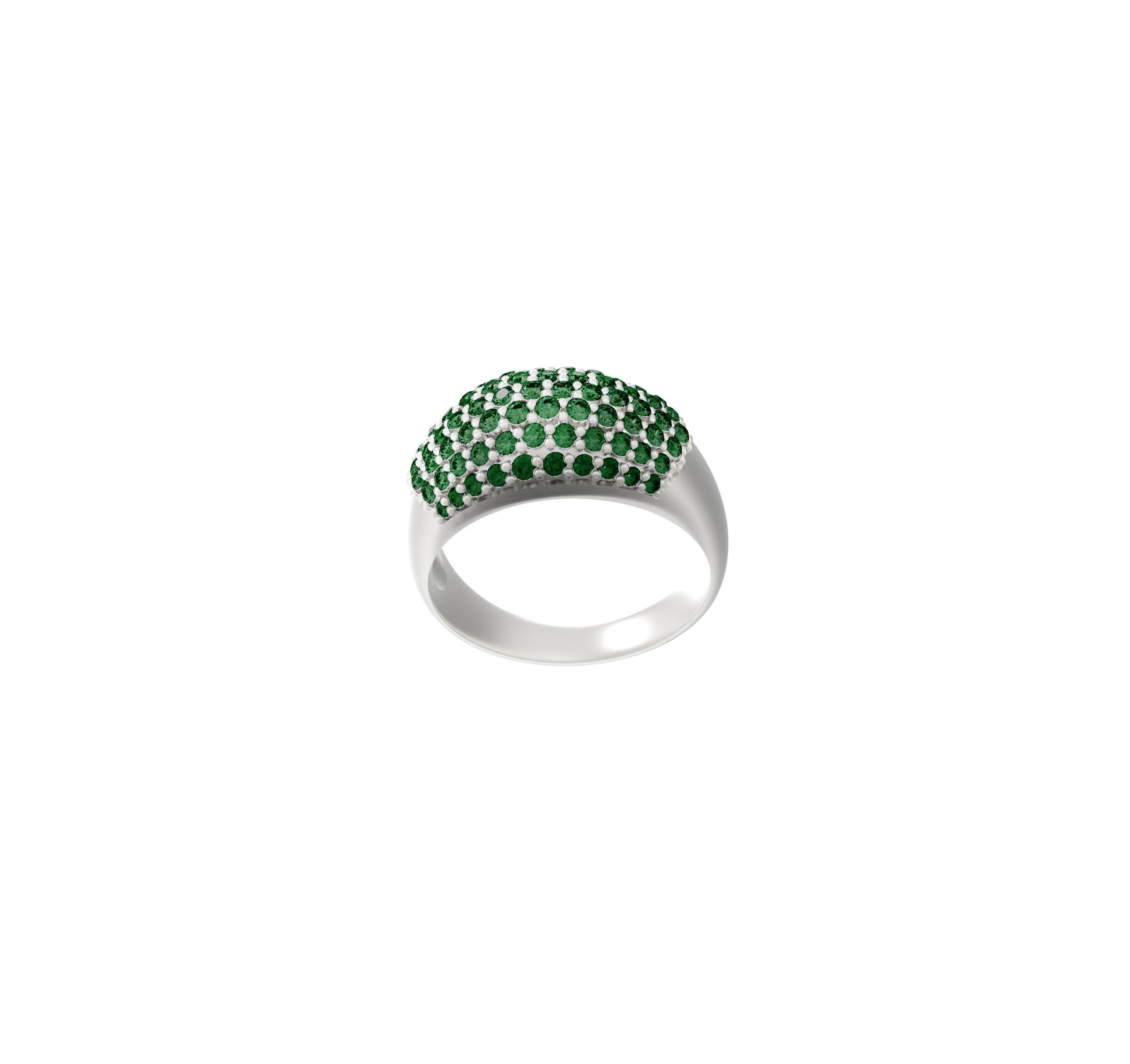 Women's Eighteen Karat White Gold Pave Band Ring with Two Carats Round Emeralds For Sale
