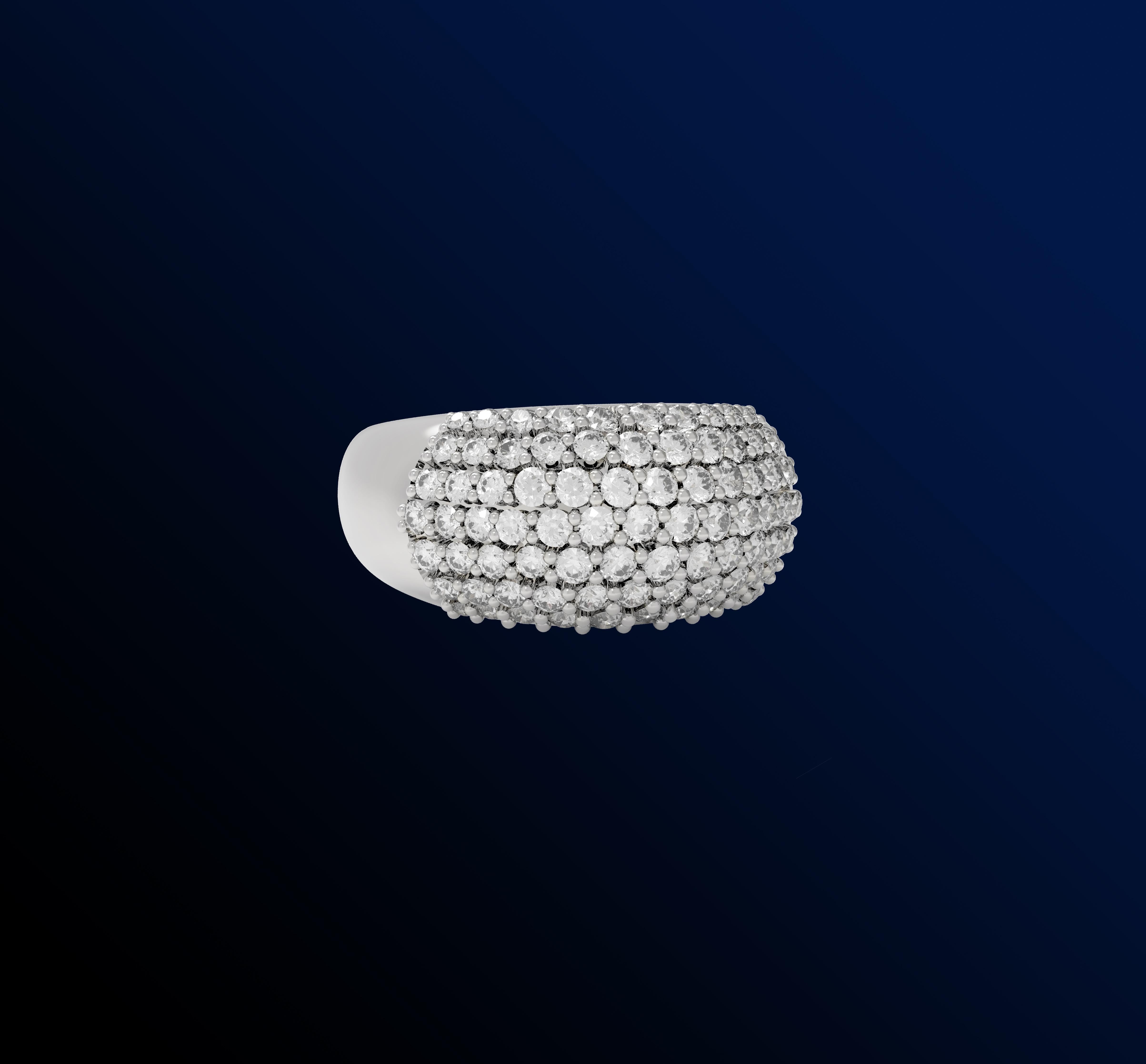 Contemporary Eighteen Karat White Gold Pave Ring with Two Carats Diamonds For Sale