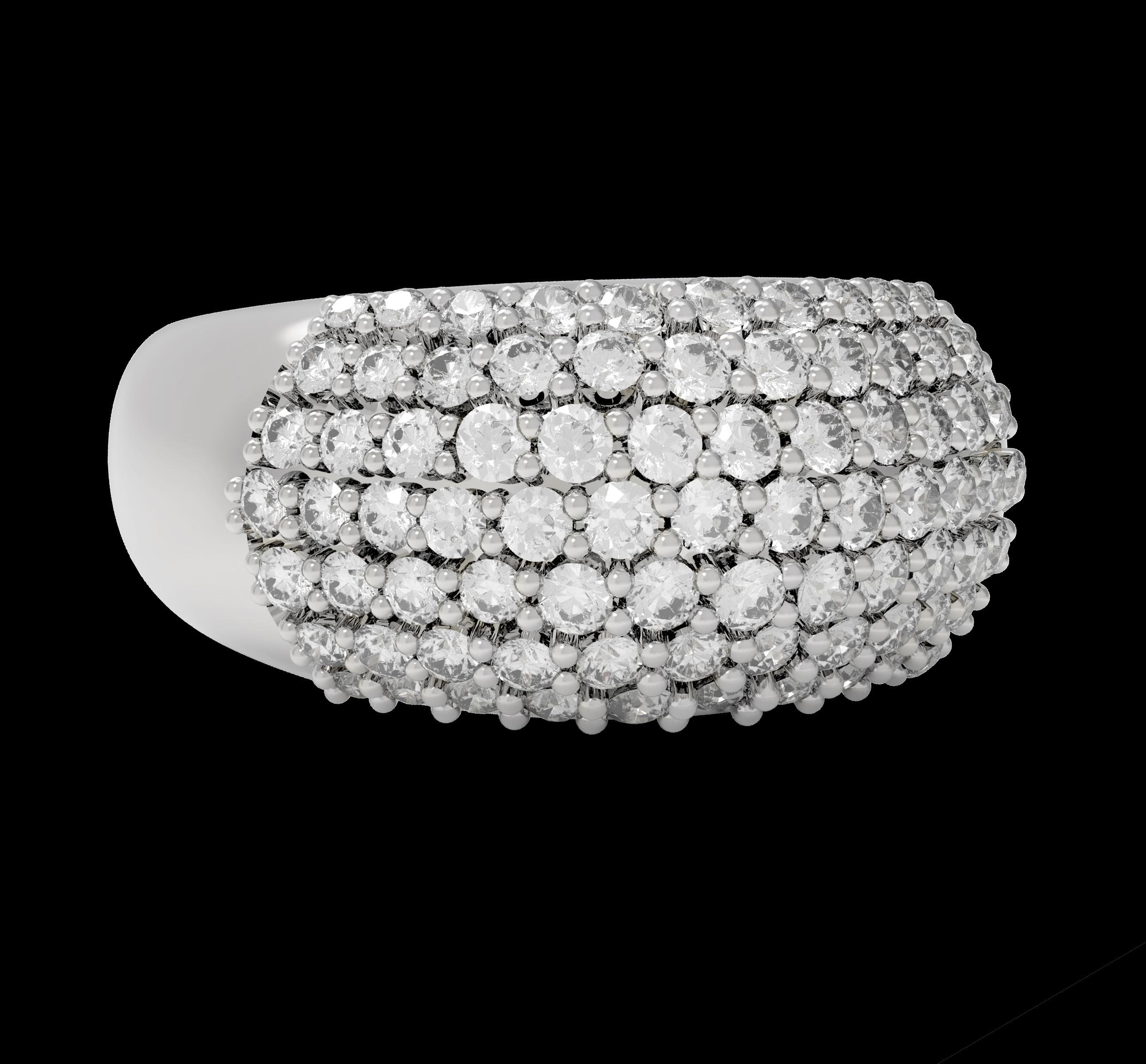 Round Cut Eighteen Karat White Gold Pave Ring with Two Carats Diamonds For Sale
