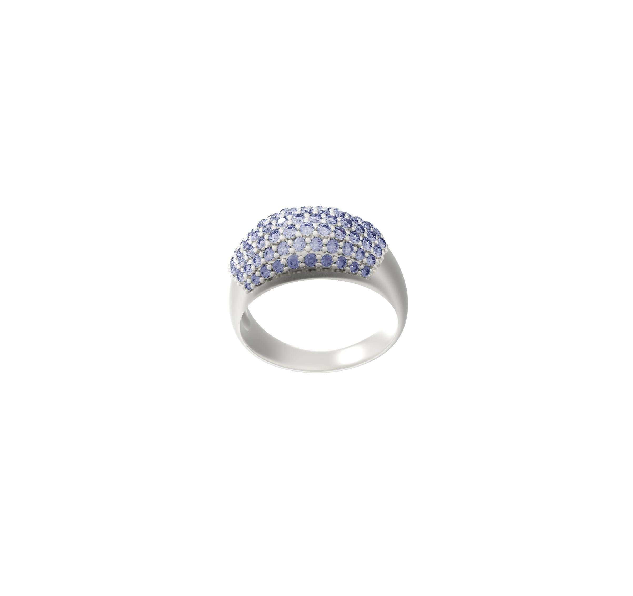 Round Cut Eighteen Karat White Gold Pave Ring with Two Carats Tanzanites For Sale