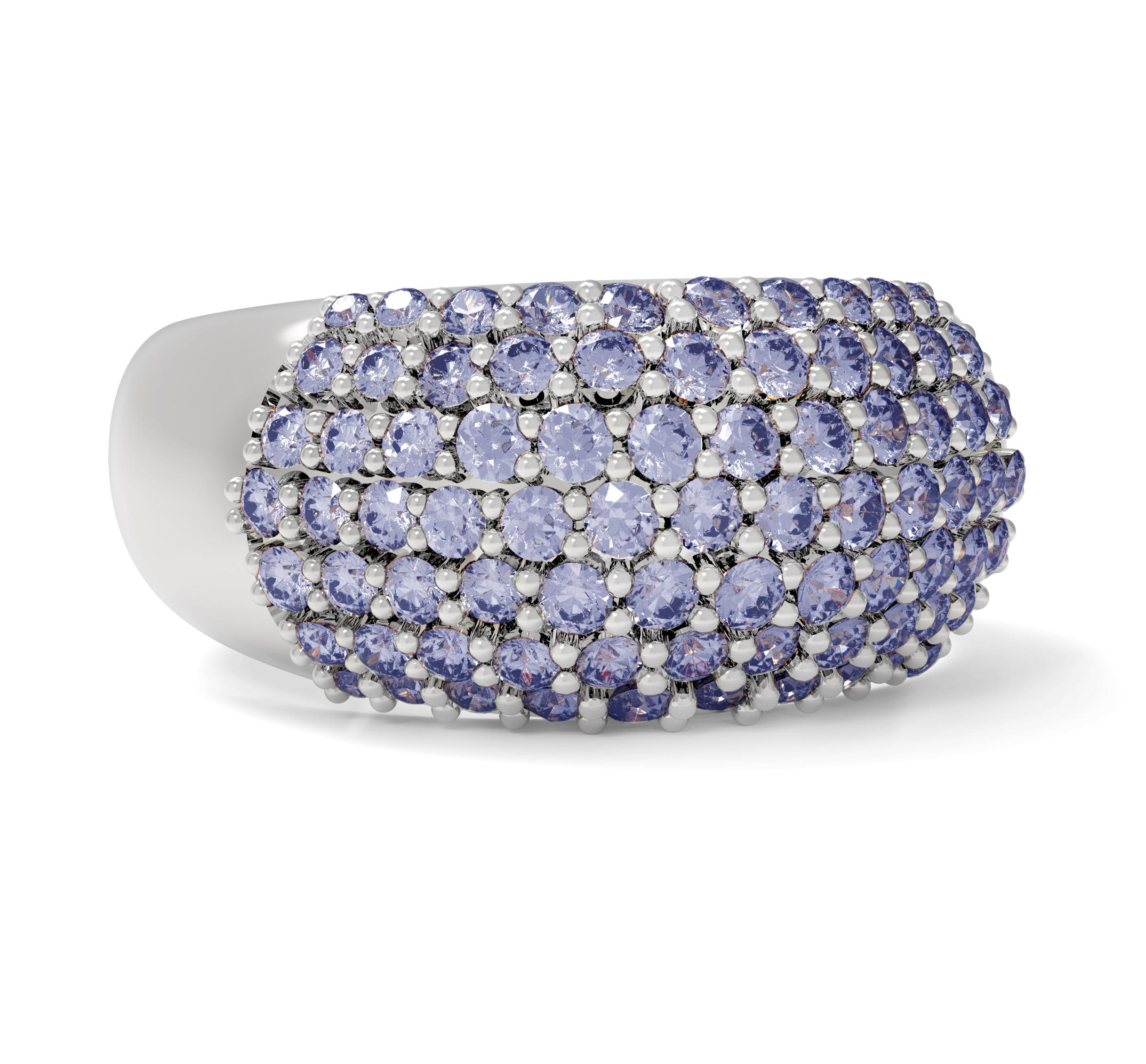 Women's Eighteen Karat White Gold Pave Ring with Two Carats Tanzanites For Sale