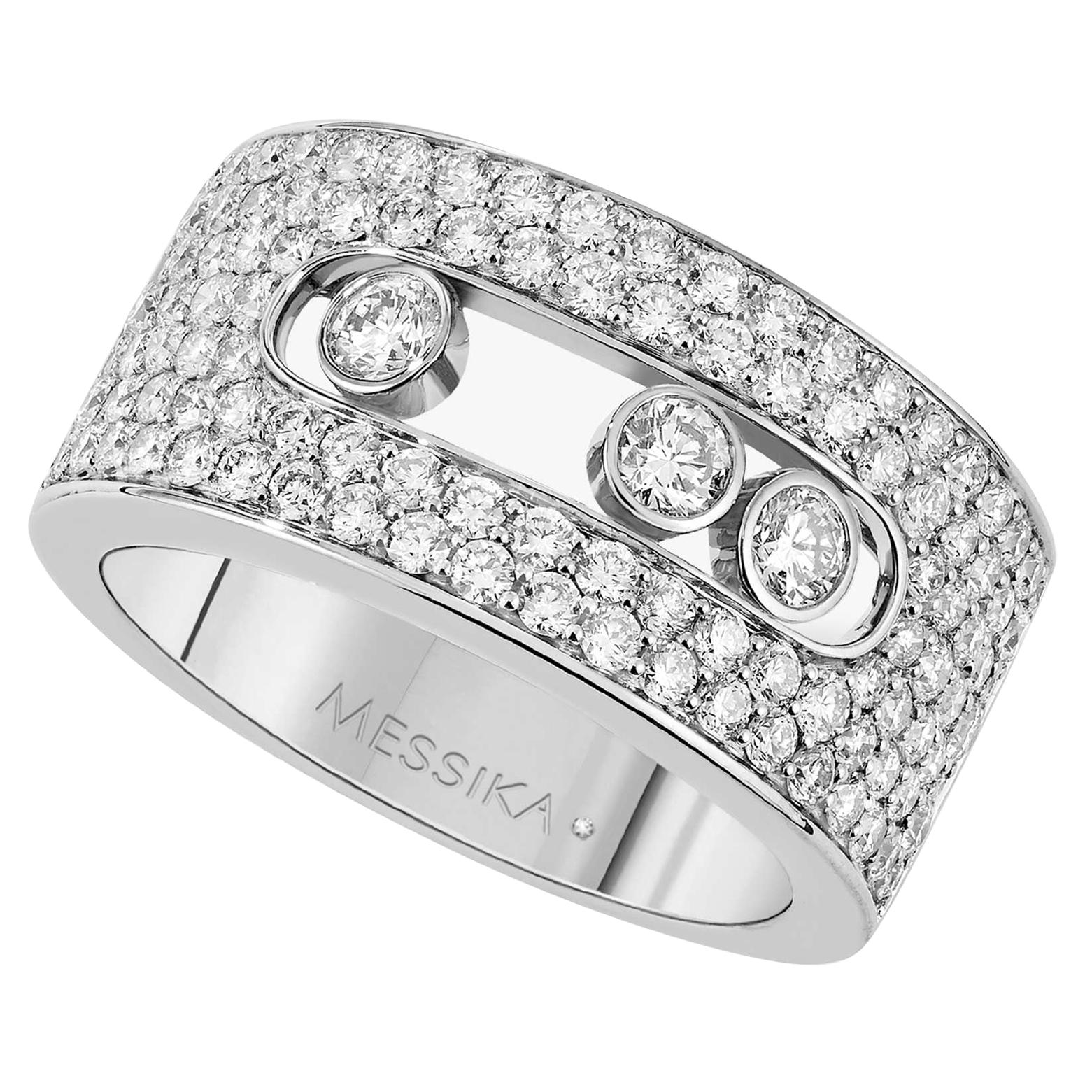 18 Karat White Gold Pave Ring with Moving Diamonds by Messika, Paris For Sale