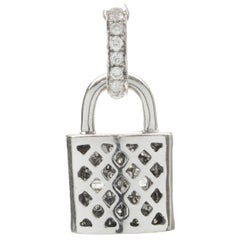 18 Karat White Gold Pave Round and Baguette Cut Diamond Padlock Pendant