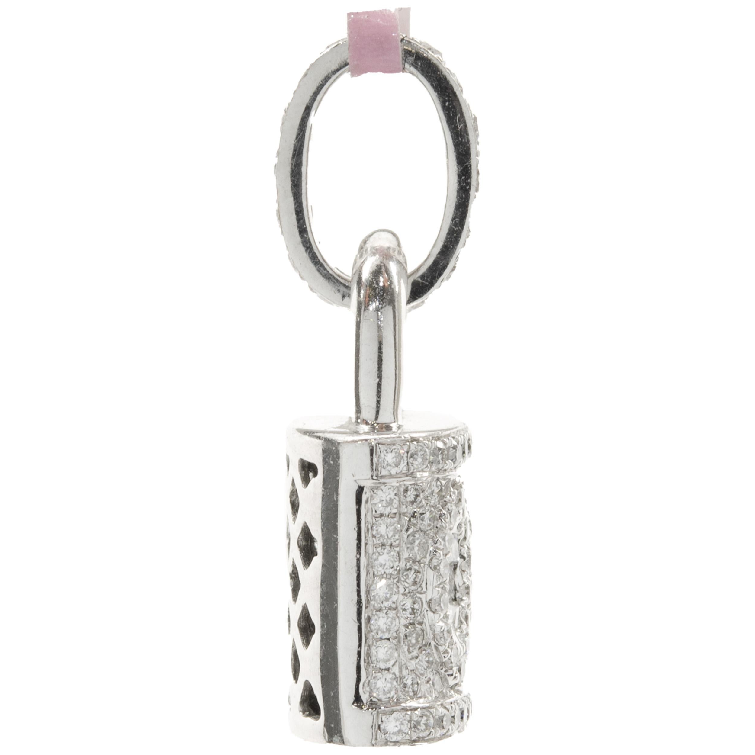 18 Karat White Gold Pave Round and Baguette Cut Diamond Padlock Pendant In Excellent Condition In Scottsdale, AZ