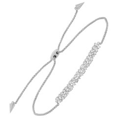 18 Karat White Gold Pave Round Diamond Rectangle Bar Adjustable Bracelet