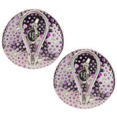 18 Karat White Gold Pave Ruby and Diamond Disc Earrings