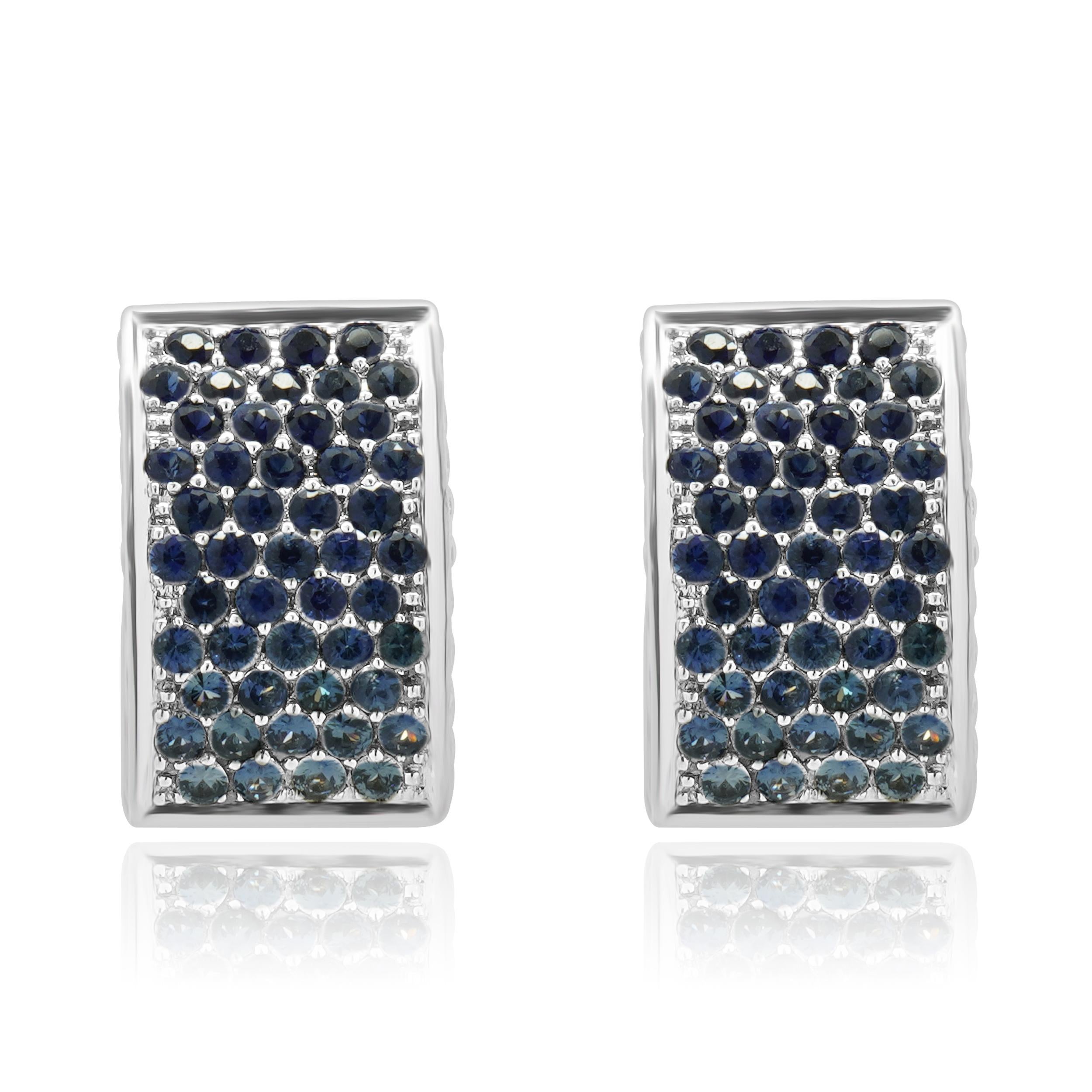 18 Karat White Gold Pave Sapphire & Diamond Huggie Hoop Earrings