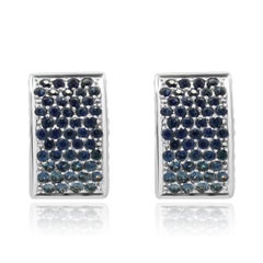 18 Karat White Gold Pave Sapphire & Diamond Huggie Hoop Earrings