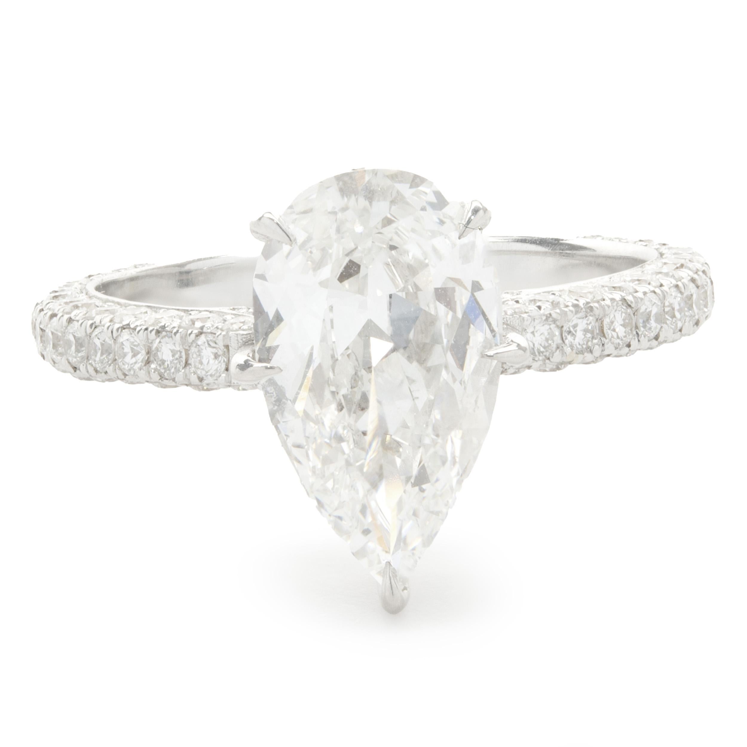 18 Karat White Gold Pear Cut Diamond Engagement Ring For Sale