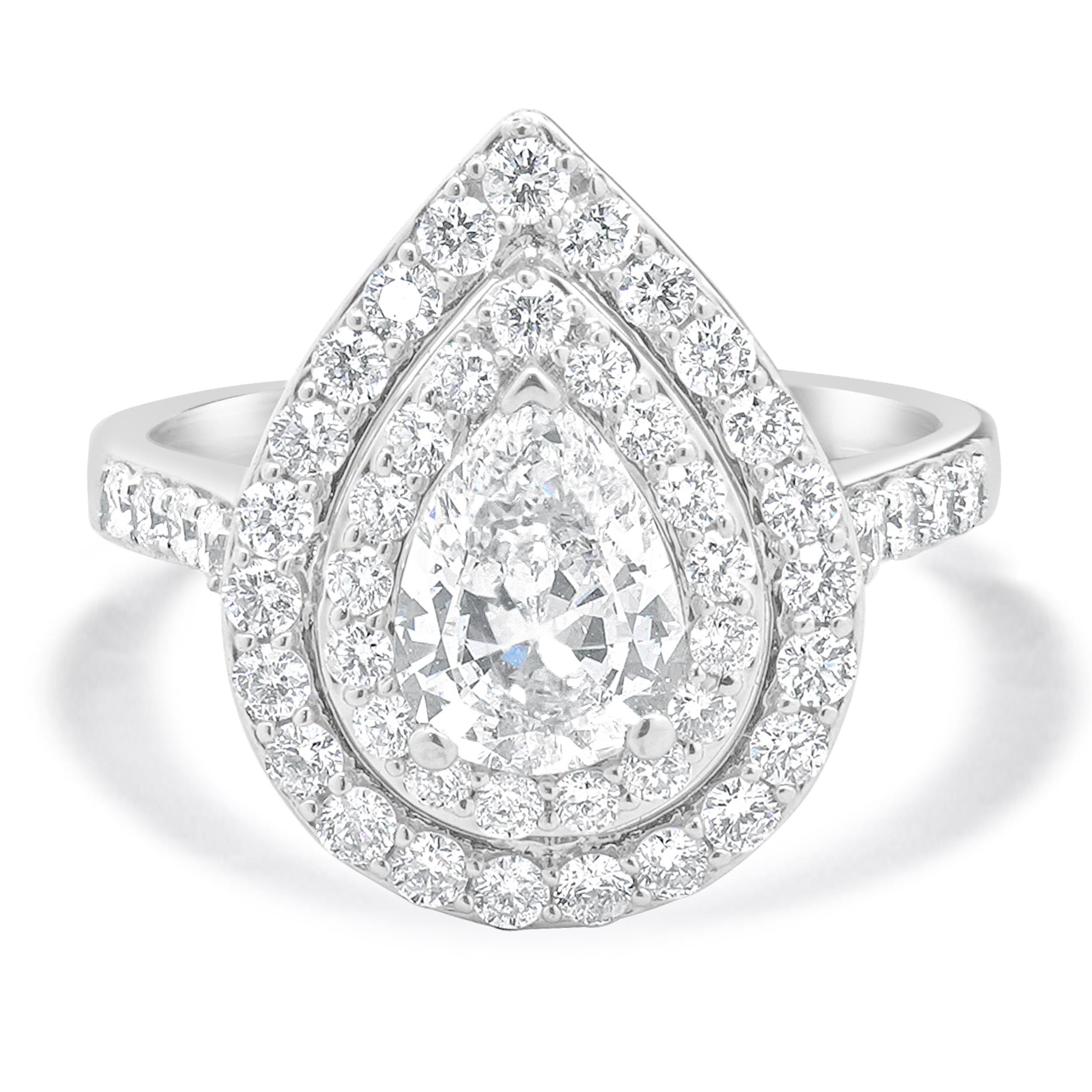 18 Karat White Gold Pear Cut Diamond Engagement Ring