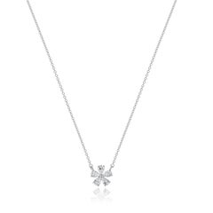 18 Karat White Gold Pear Cut Diamond Flower Necklace