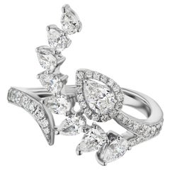 18 Karat White Gold Pear Diamond Bypass Ring