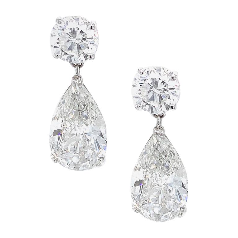 18 Karat White Gold Pear Diamond Drop Earrings GIA Certified For Sale