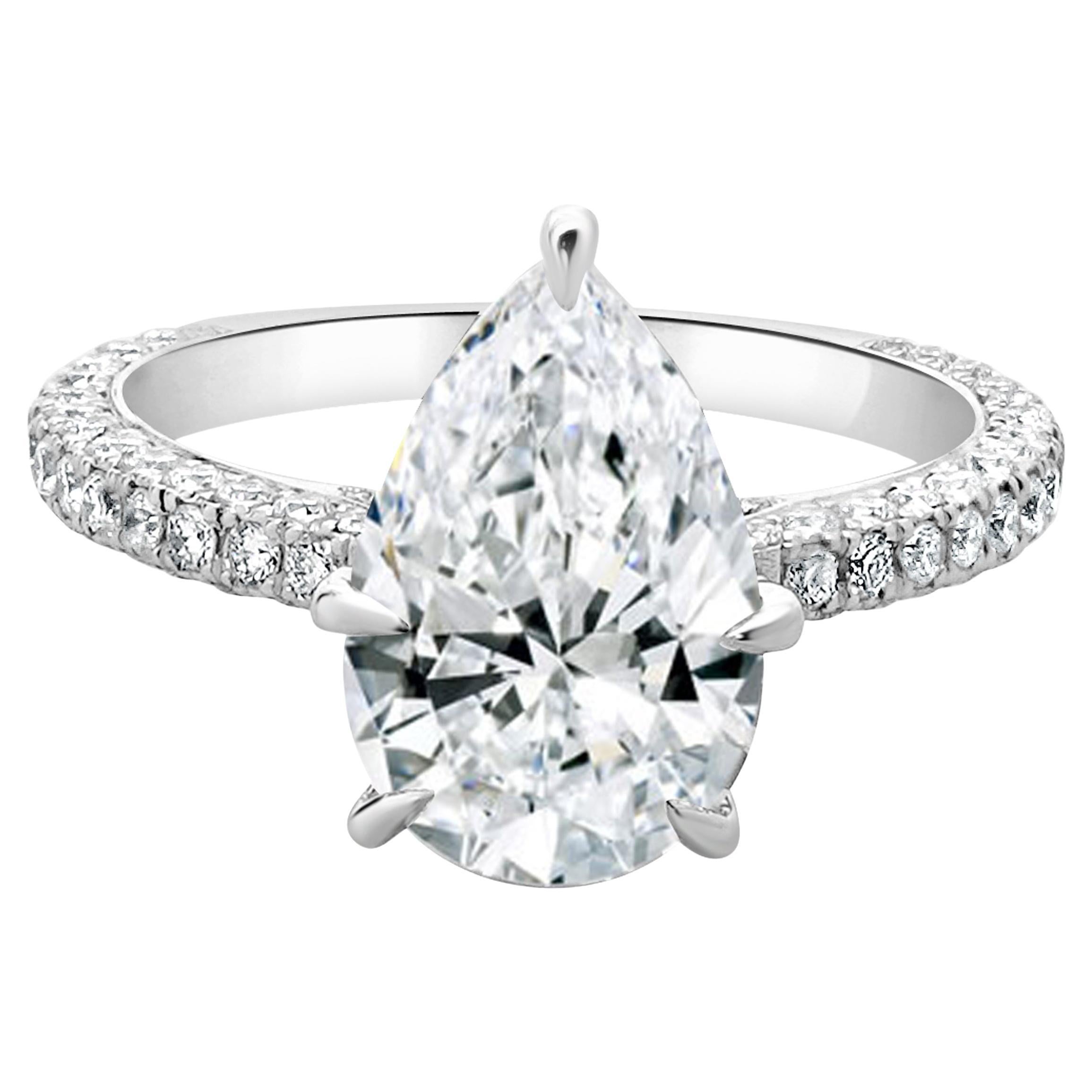18 Karat White Gold Pear Diamond Engagement Ring