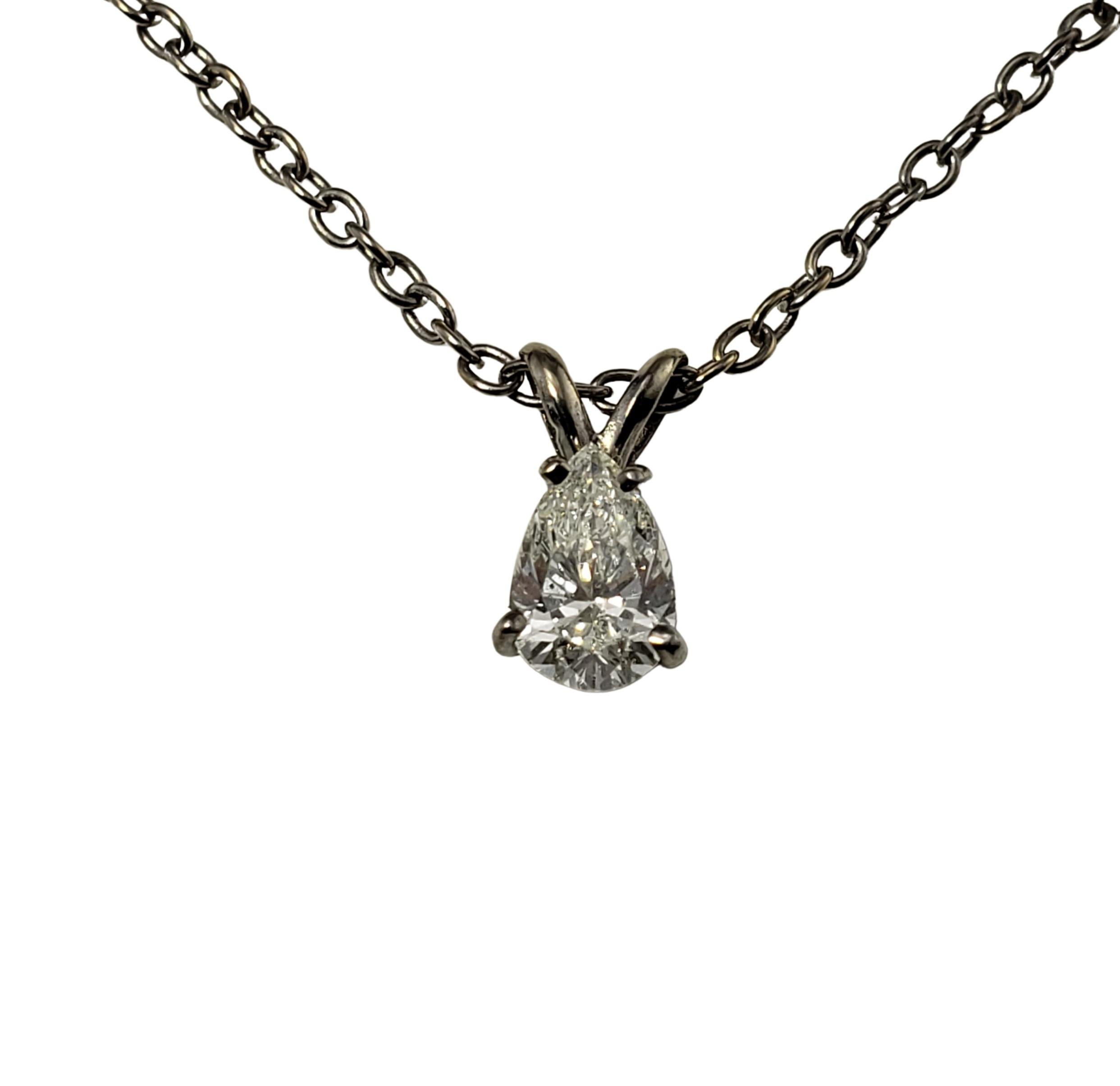 18 Karat White Gold Pear Diamond Pendant Necklace GIA Certified For Sale 2
