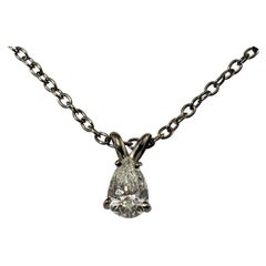 Vintage 18 Karat White Gold Pear Diamond Pendant Necklace GIA Certified
