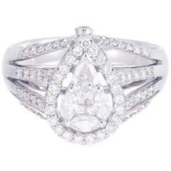 18 Karat White Gold Pear Illusion Diamond Cocktail Ring 1.00 Carat