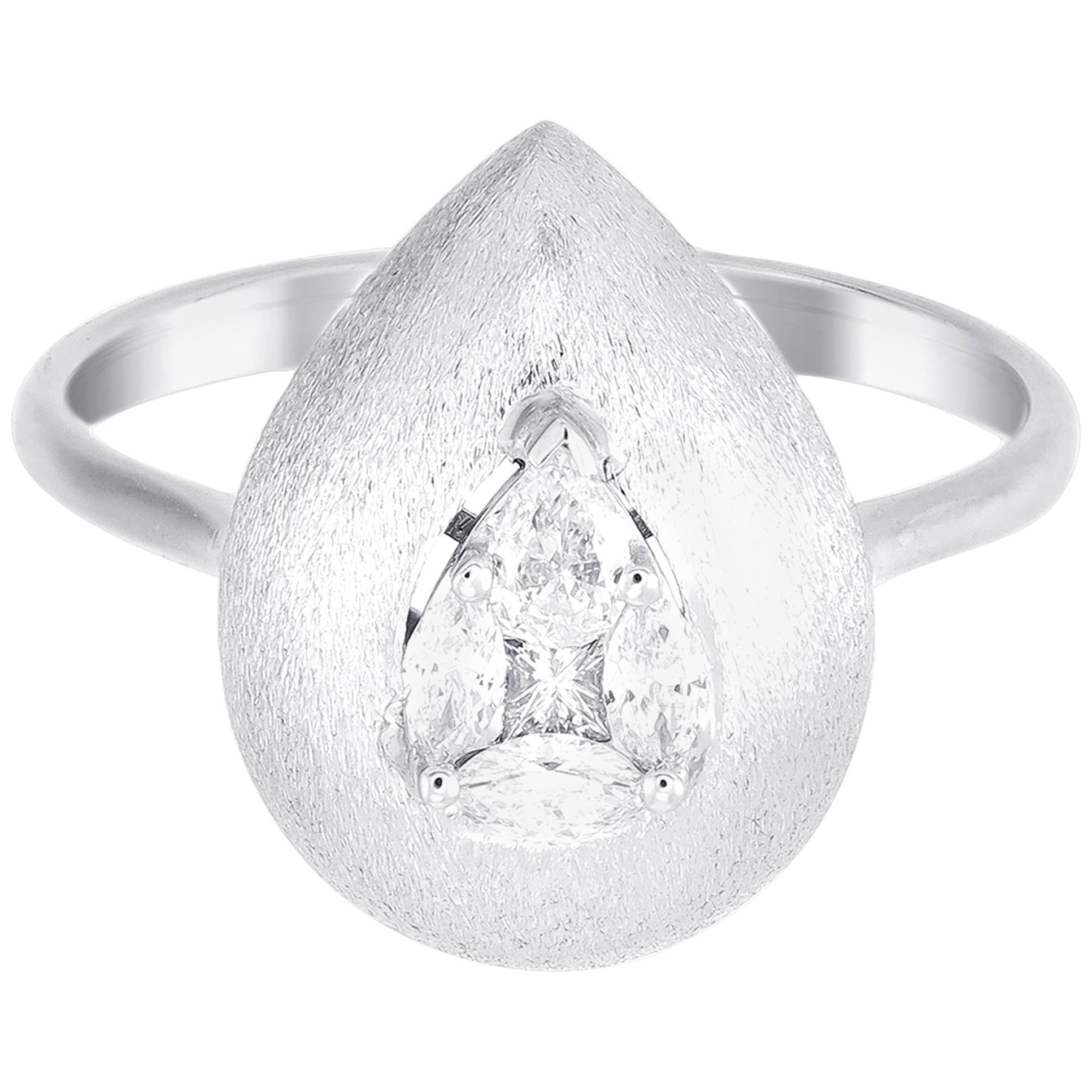 18 Karat White Gold Pear Illusion Diamond Cocktail Ring For Sale