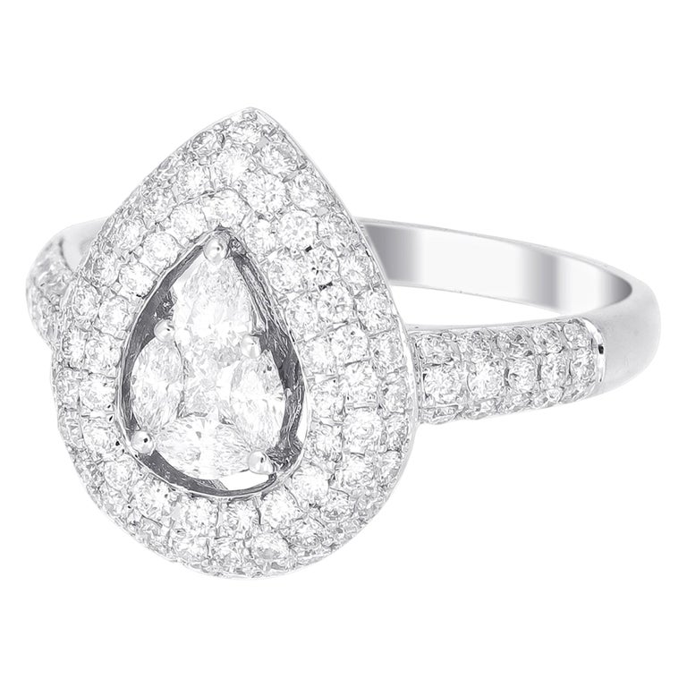 18 Karat White Gold Pear Illusion Diamond Wedding Ring at 1stDibs