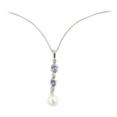 Vintage 18 Karat White Gold Pearl Amethyst and Diamond Pendant Necklace